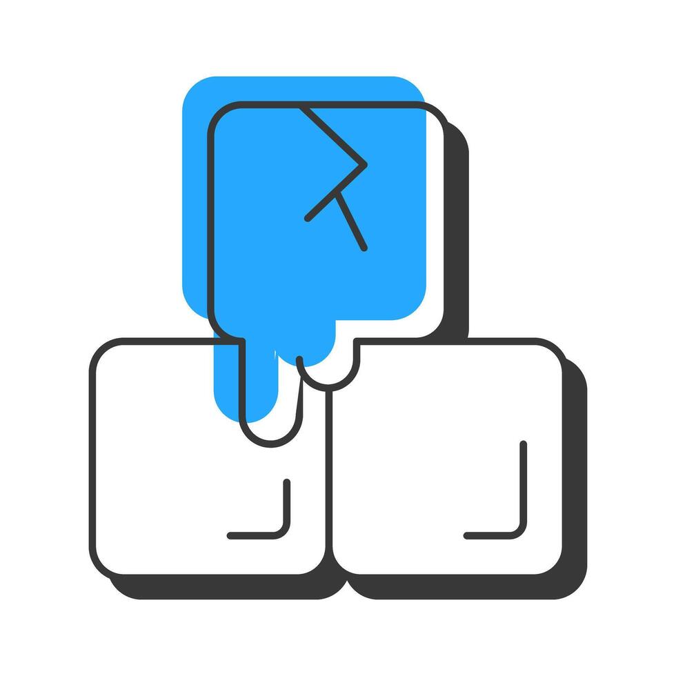Melting ice cubes offset shadow line icon. Temperature rising. Changing state from solid to liquid. Warming process. Bold outline symbol with solid blue fill. Modern flat illustration. Editable stroke vector