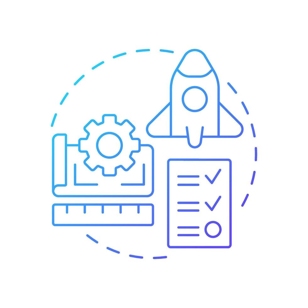 Development research blue gradient concept icon. Transforming insights into concrete results. Exploration. Round shape line illustration. Abstract idea. Graphic design. Easy to use in brochure vector