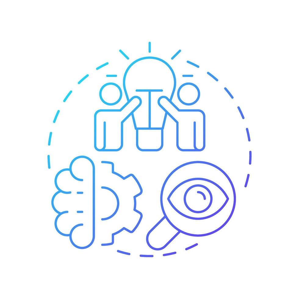 Idea generation blue gradient concept icon. Brainstorming, research, observation of feedbacks. Innovation funnel. Round shape line illustration. Abstract idea. Graphic design. Easy to use in brochure vector