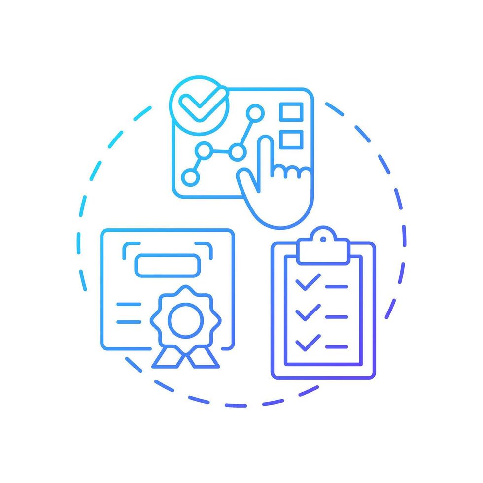 System complete blue gradient concept icon. Product certification. Technology readiness level. Deployment stage. Round shape line illustration. Abstract idea. Graphic design. Easy to use in brochure vector