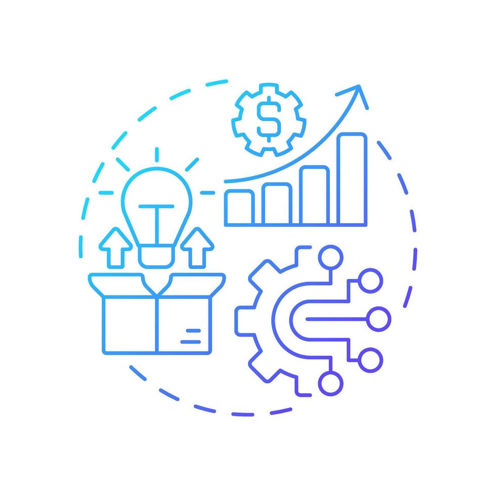 Inside out open innovation blue gradient concept icon. Outward transfer of internal knowledge and technologies. Round shape line illustration. Abstract idea. Graphic design. Easy to use in brochure vector