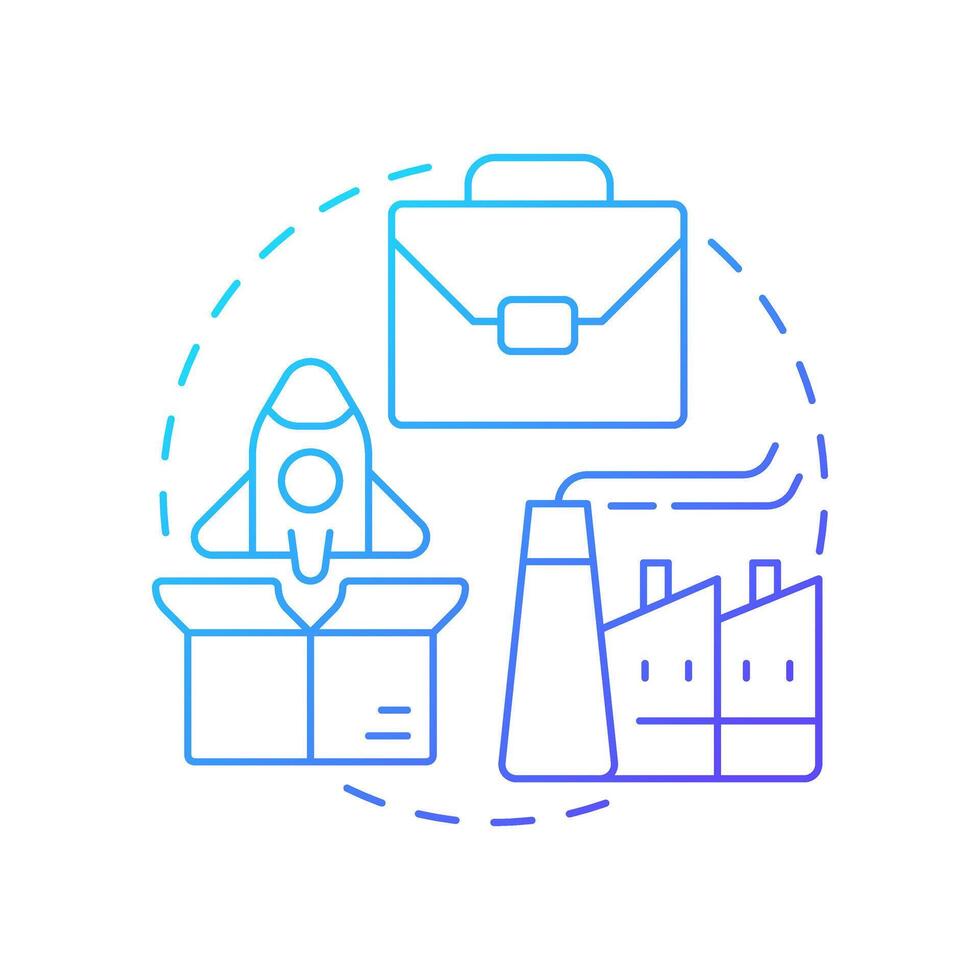 Industry blue gradient concept icon. Commercial and entrepreneurial component of innovations. Triple helix model. Round shape line illustration. Abstract idea. Graphic design. Easy to use in brochure vector