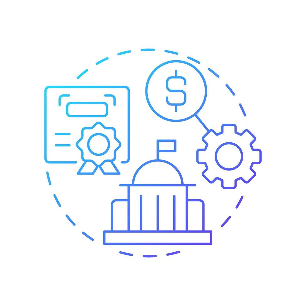 Government blue gradient concept icon. Enabler and regulator of innovation. Legal framework. Triple helix model. Round shape line illustration. Abstract idea. Graphic design. Easy to use in brochure vector