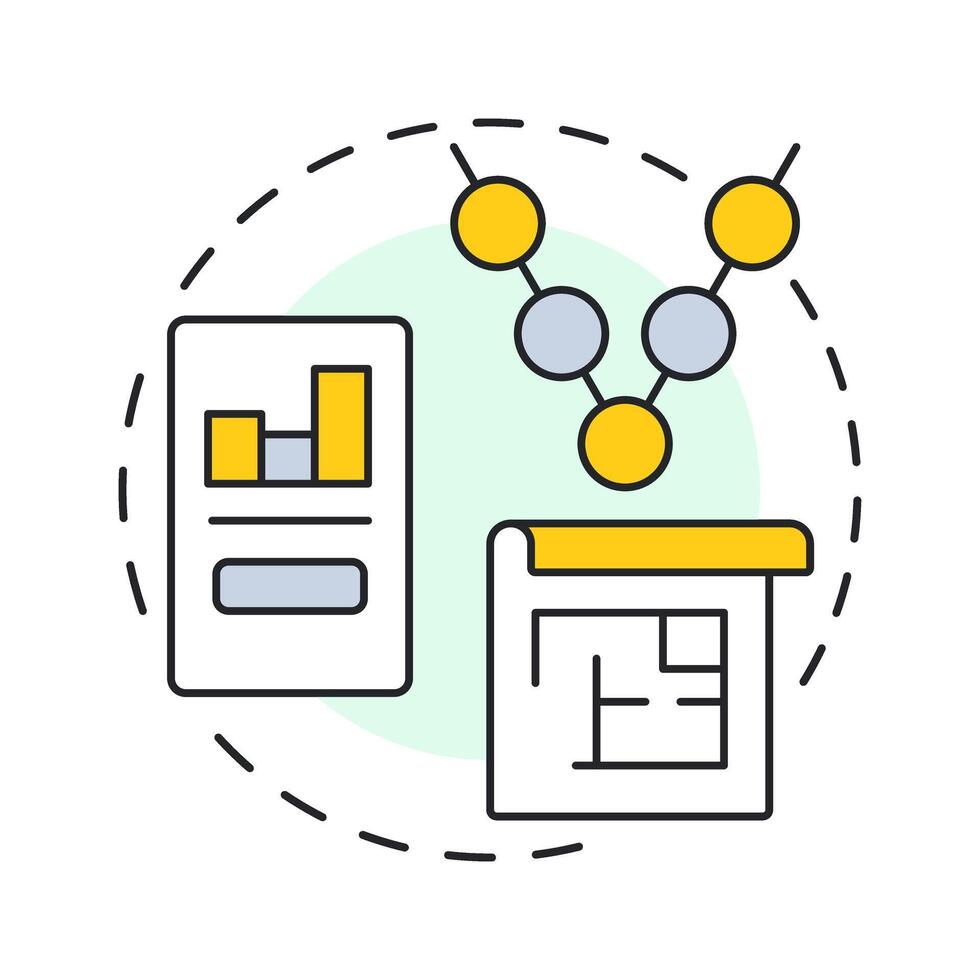 V-model multi color concept icon. Statistical metrics, analysis. Workflow structure. Round shape line illustration. Abstract idea. Graphic design. Easy to use in infographic, presentation vector