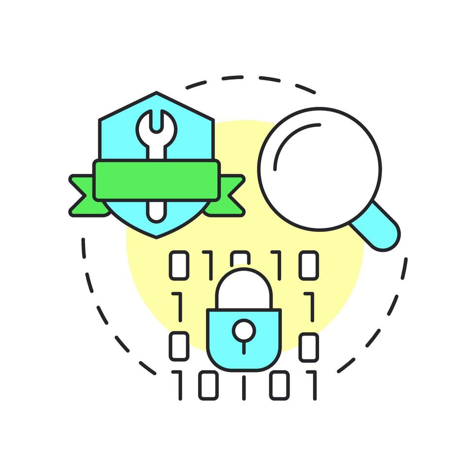 Security testing multi color concept icon. Access control. Cybersecurity, encryption. Round shape line illustration. Abstract idea. Graphic design. Easy to use in infographic, presentation vector