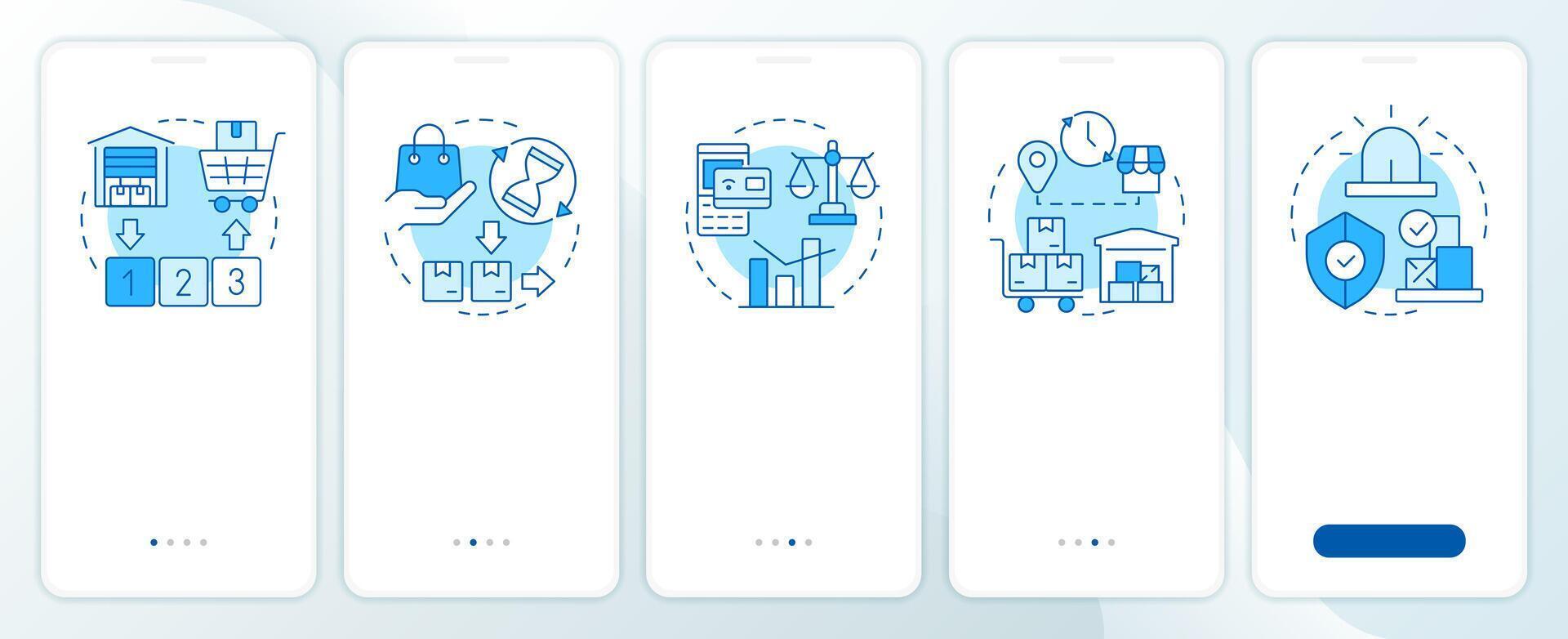inventario administración métodos tecnicas azul inducción móvil aplicación pantalla. recorrido 5 5 pasos editable gráfico instrucciones con lineal conceptos. ui, ux, gui vector
