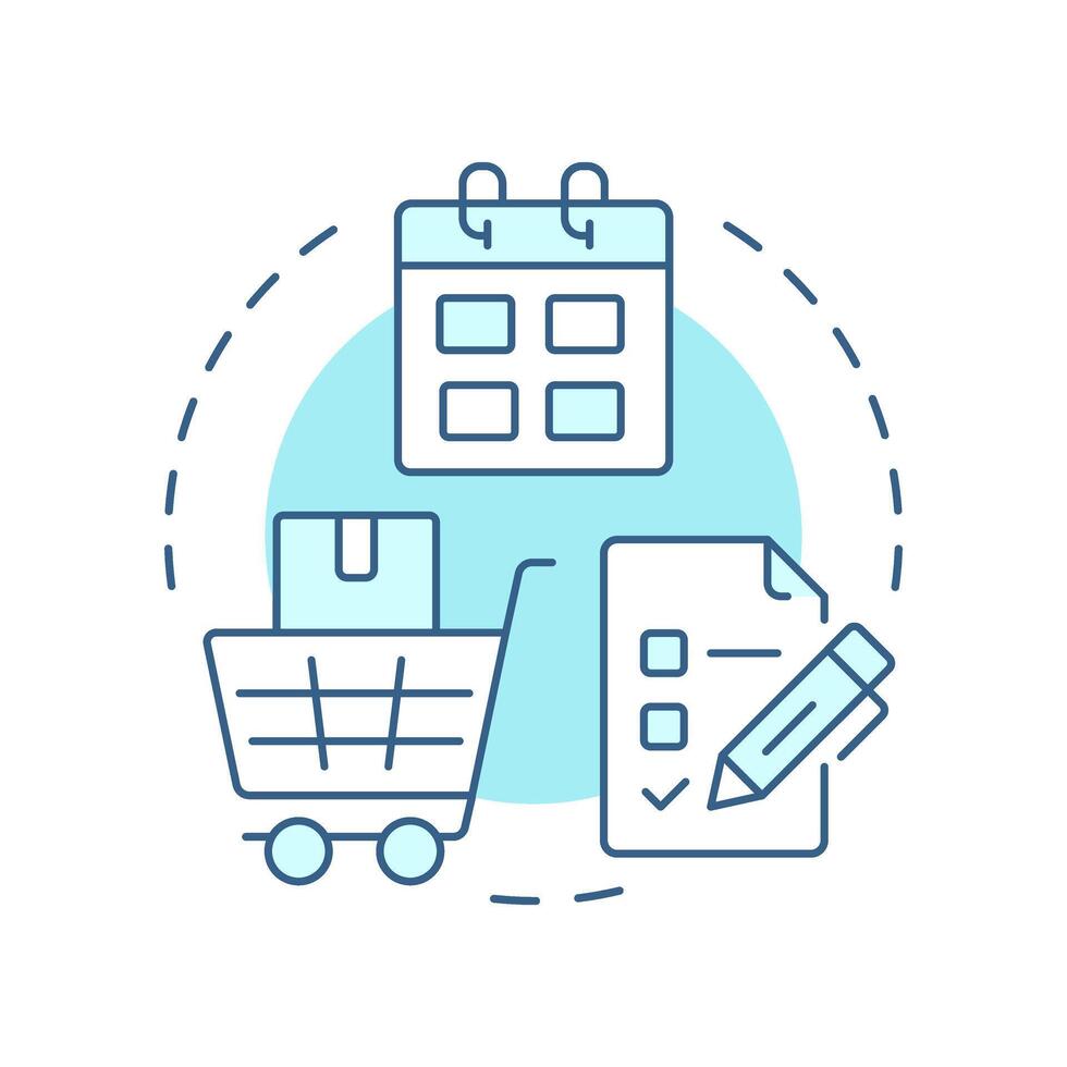 Stock procurement soft blue concept icon. Purchasing needed materials. Step of inventory management process. Round shape line illustration. Abstract idea. Graphic design. Easy to use in article vector