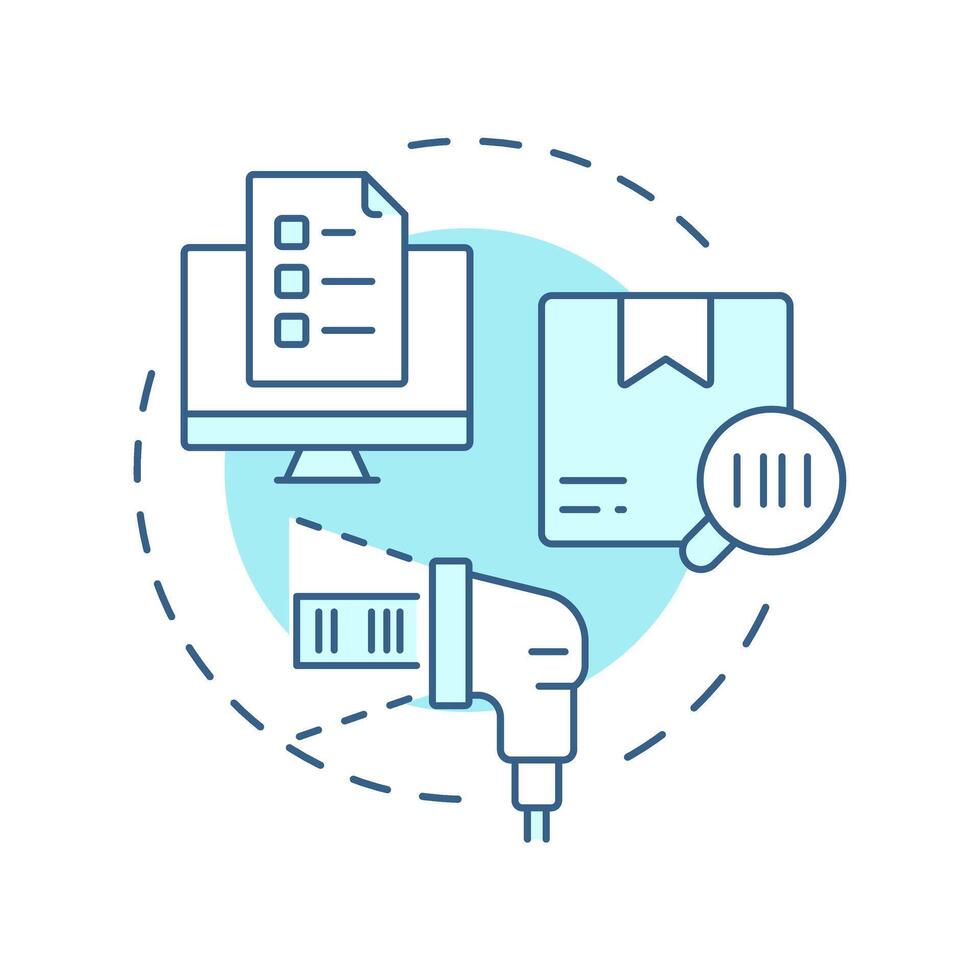 Inventory tracking soft blue concept icon. Monitoring movement of stock. Step of supplies management process. Round shape line illustration. Abstract idea. Graphic design. Easy to use in article vector