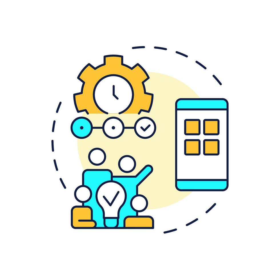 Digital product management multi color concept icon. Smartphone app, teamwork organization. Round shape line illustration. Abstract idea. Graphic design. Easy to use in infographic, presentation vector