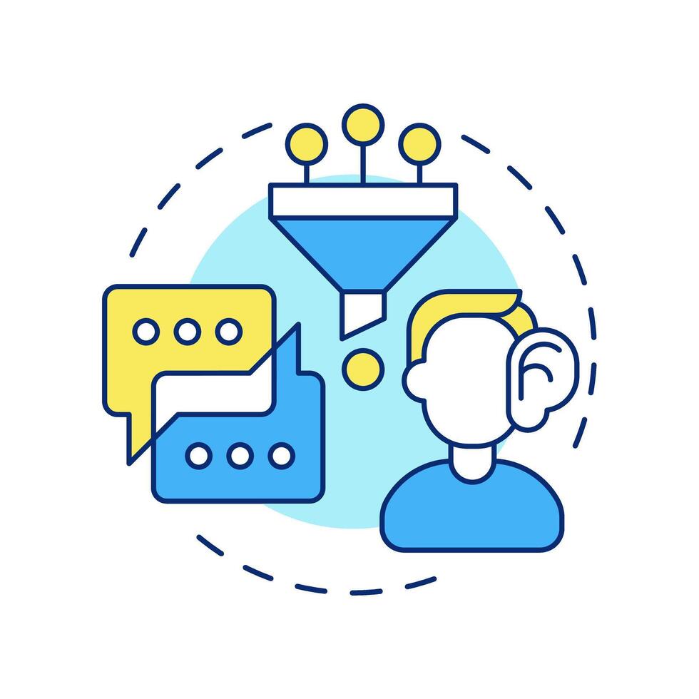 Summarize multi color concept icon. Active listening. Messaging, chatting. Knowledge analysis. Round shape line illustration. Abstract idea. Graphic design. Easy to use in booklet, blog post vector