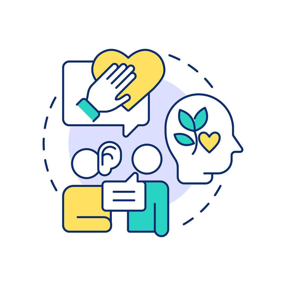 Appreciative listening multi color concept icon. Mental health, empathy. Psychology, personality. Round shape line illustration. Abstract idea. Graphic design. Easy to use in booklet, blog post vector