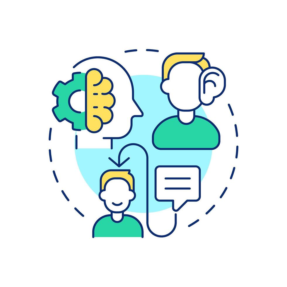 Enhanced understanding multi color concept icon. Knowledge processing. Active listening. Round shape line illustration. Abstract idea. Graphic design. Easy to use in booklet, blog post vector