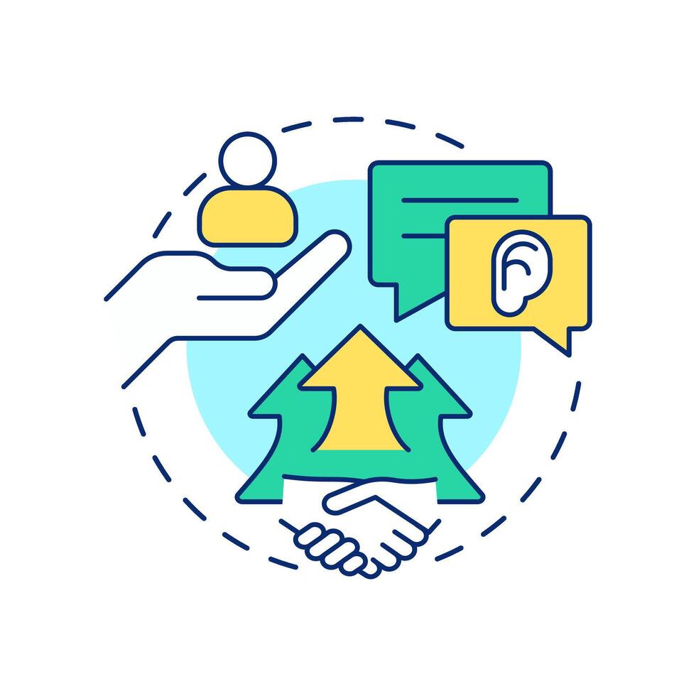 Demonstrates respect multi color concept icon. Social interaction, communication. Messaging, listening. Round shape line illustration. Abstract idea. Graphic design. Easy to use in booklet vector