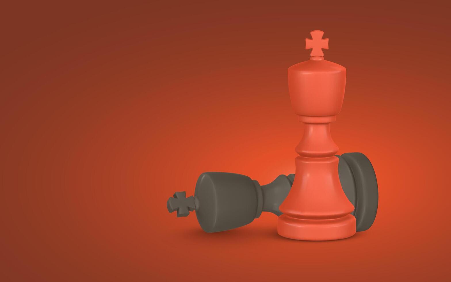 Chess Victory Concept With Red King Standing and Black King Fallen on Gradient Background. Strategy, Power, and Success Metaphor in 3D Style. Illustration vector