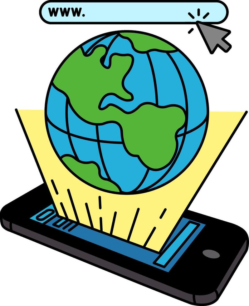 A cell phone is shown with a web page vector