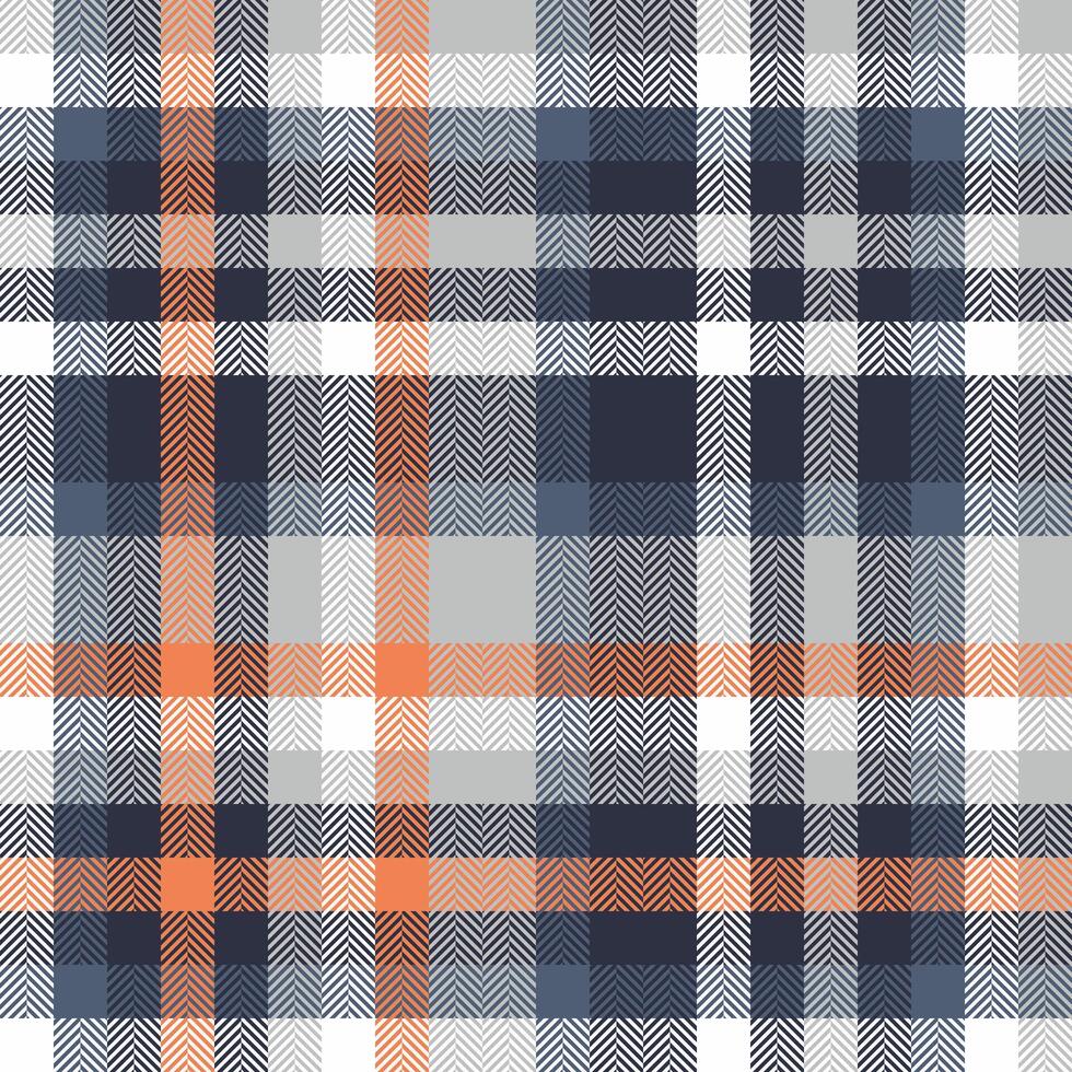 Classic plaid pattern with herringbone texture. Seamless design in blue, gray, and orange. Ideal for fabric, textiles, backgrounds, and creative projects. vector