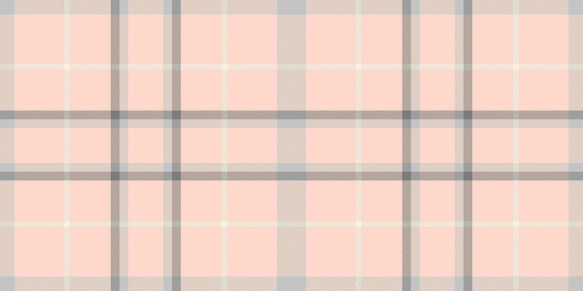 Soft pastel plaid pattern. Delicate peach background with neutral gray grid. Ideal for backgrounds, textiles, and design projects needing subtle texture. vector