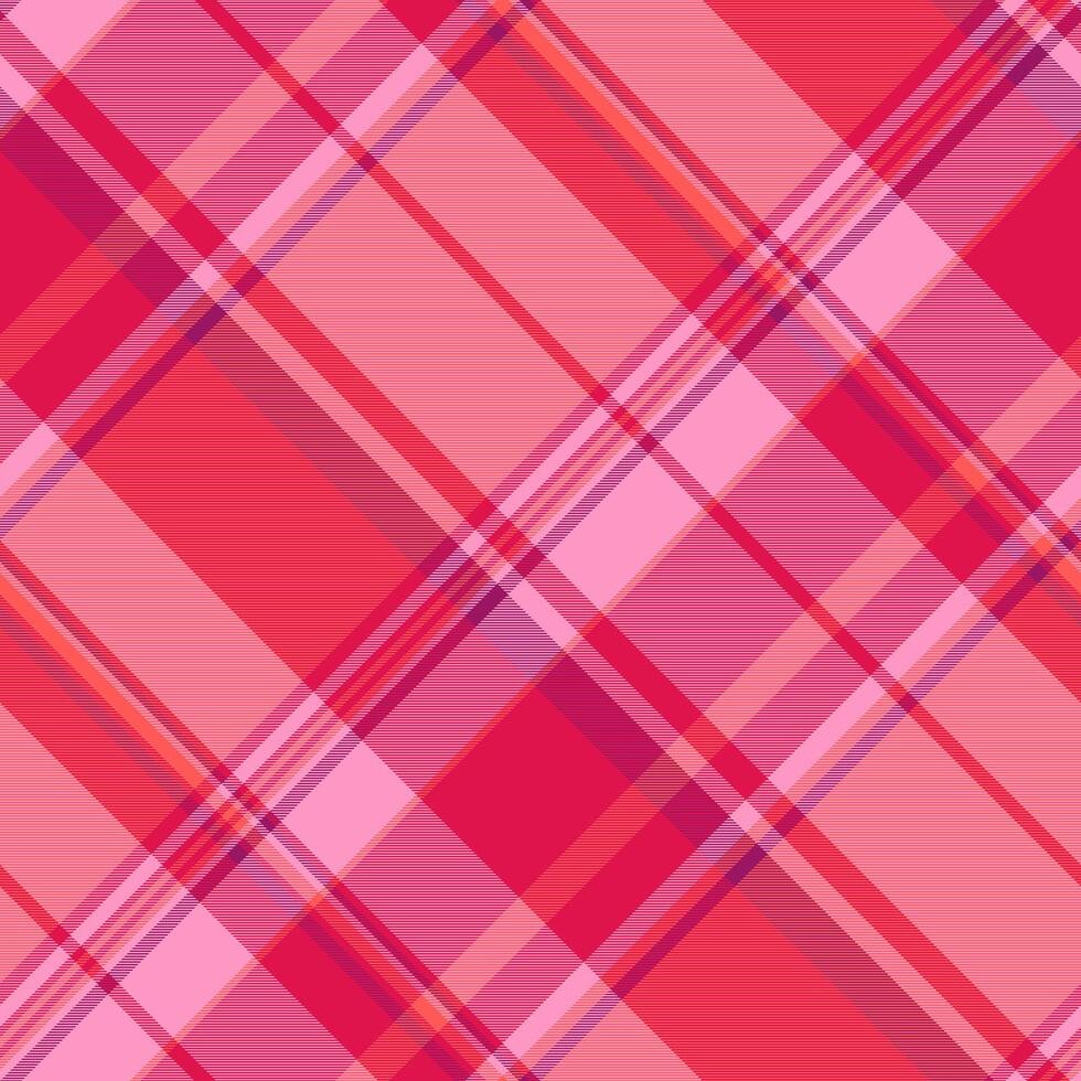 Scratch background check, geometric pattern textile texture. Kind plaid fabric tartan seamless in red and pink colors. vector