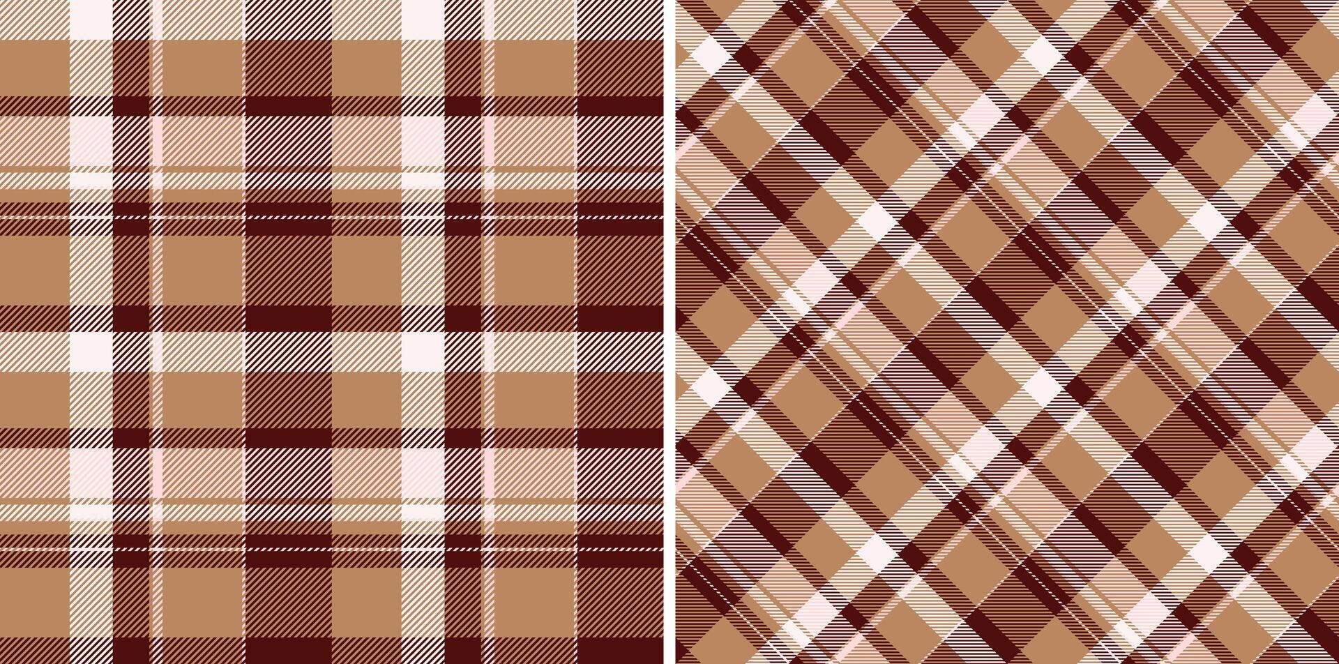Elegant plaid patterns in earthy tones. Versatile design featuring two distinct styles classic horizontal and dynamic diagonal checks. Perfect for autumnal fashion, home decor, or textile projects. vector