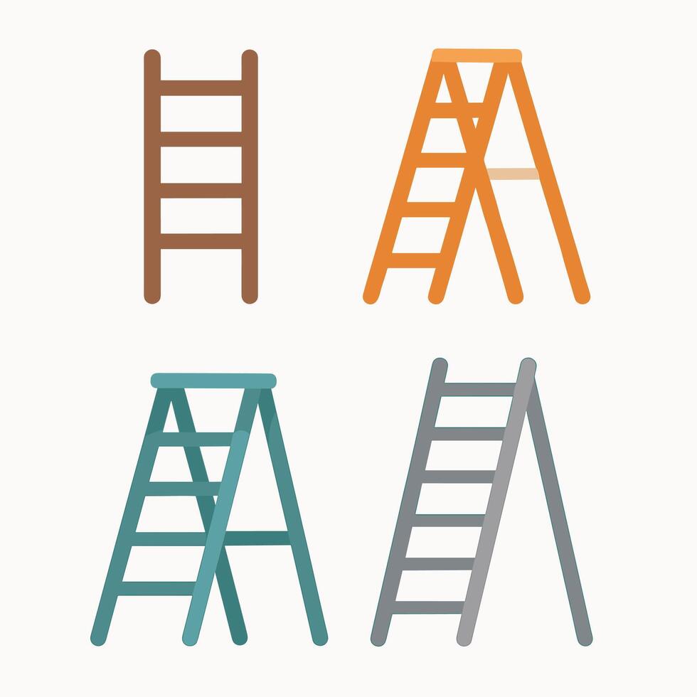 Flat Style Collection of Various Types of Ladder Construction Icon vector