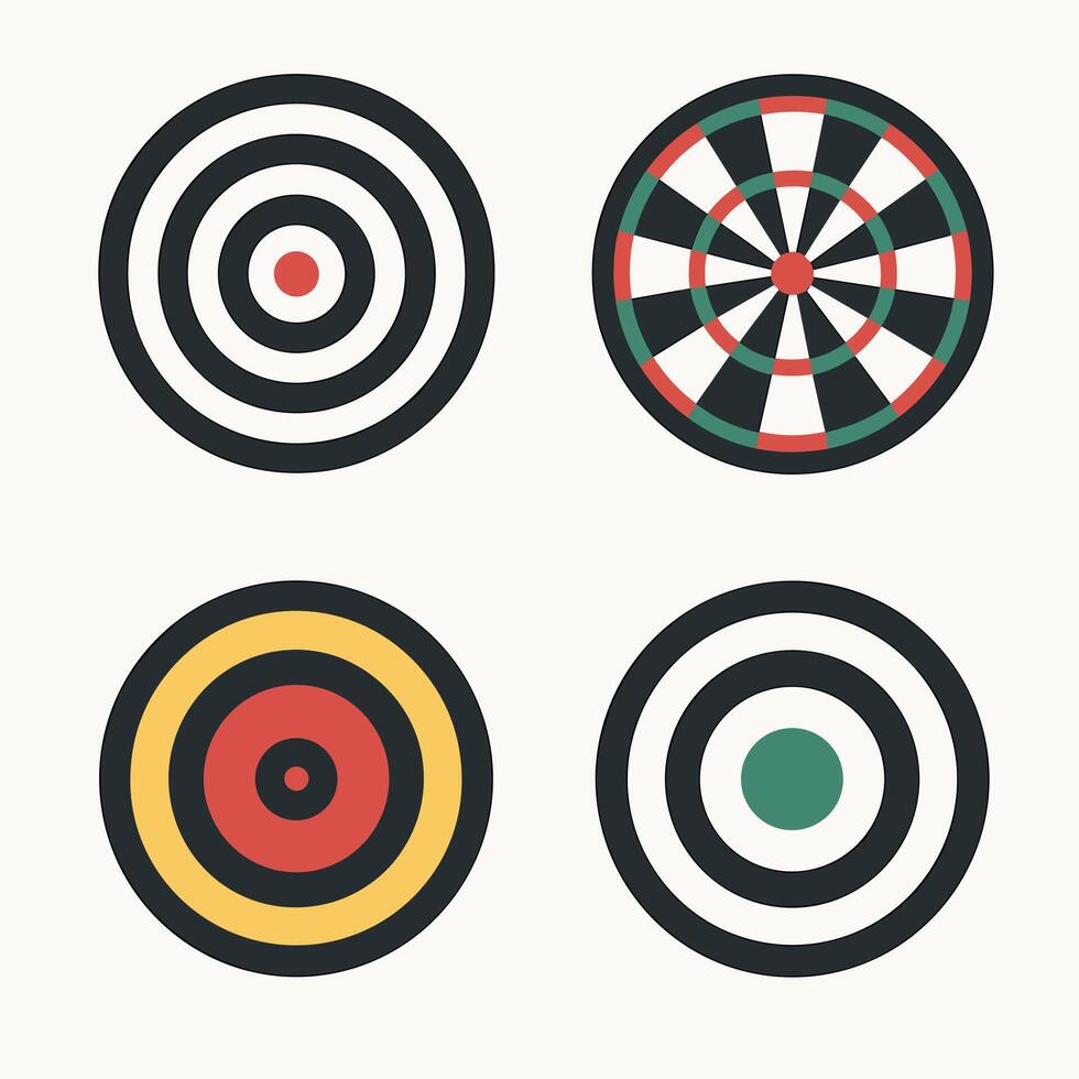Minimalist Flat Dartboard Target Bullseye Icon Set Collection Design Elements vector