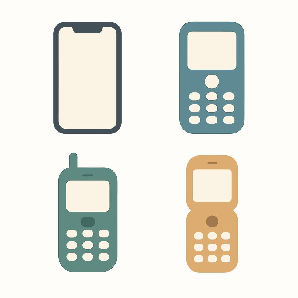 Flat Simple Mobile Phone Evolution and Different Generations Device Set vector