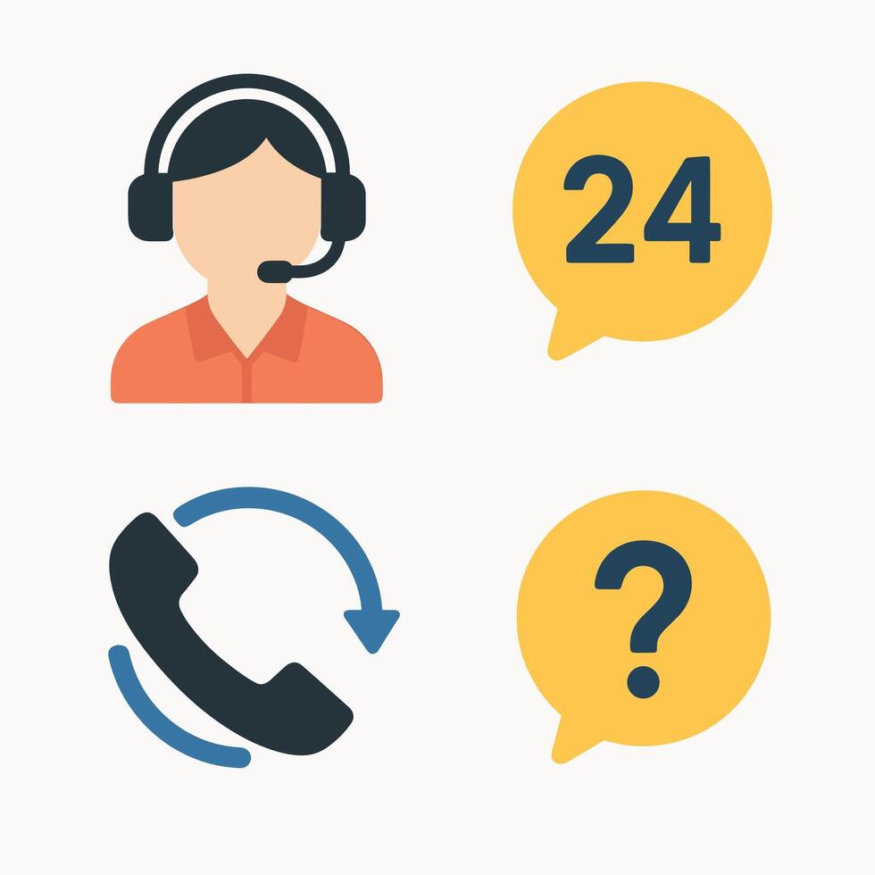 Flat Design Customer Service Icon Set with Operator, Phone, and Support Symbols vector