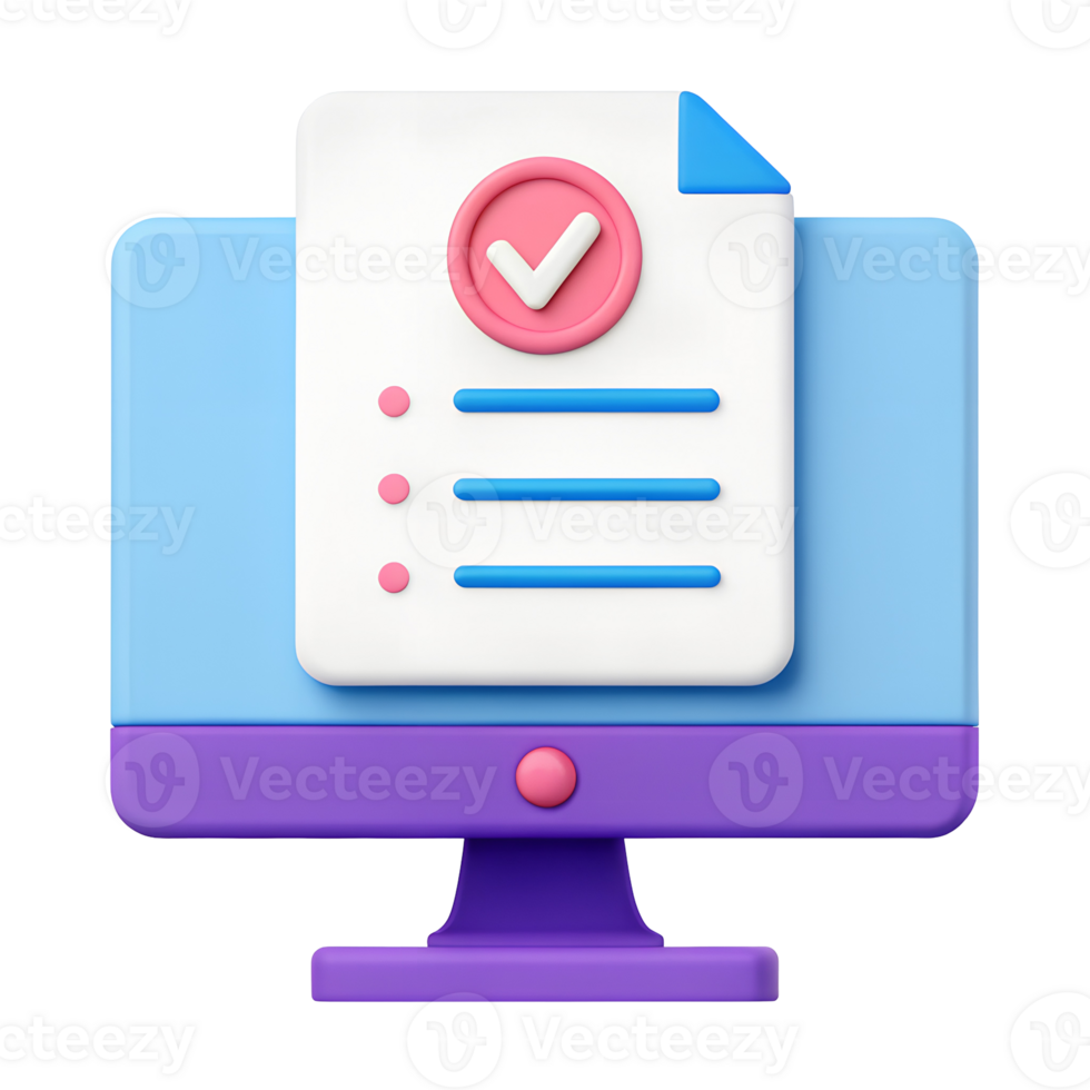 allegro 3d rendere di lista di controllo su computer schermo, mostrando completato compito, positivo in linea produttività e efficienza png