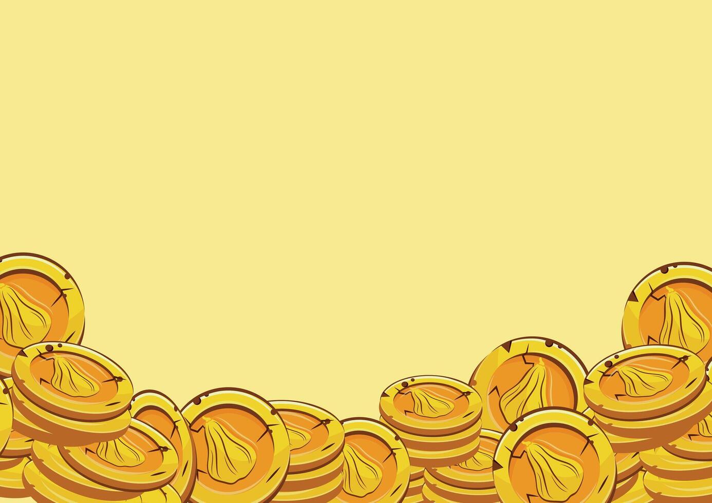 horizontal poster with yellow coins presented individually and in stacks of different sizes with autumn design of long pumpkin shape on yellow background vector