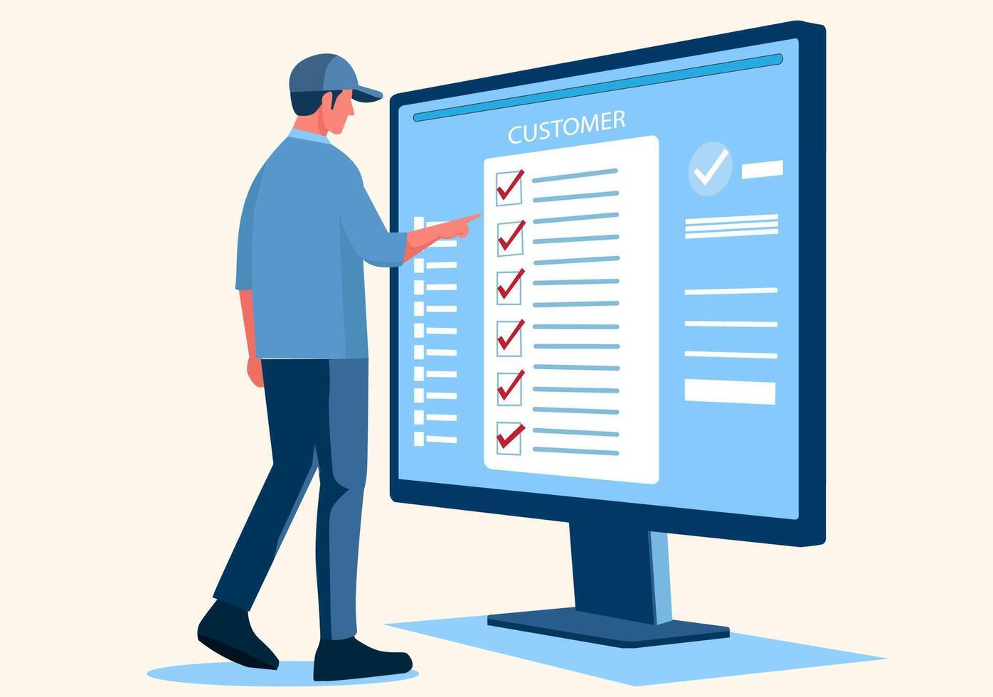 Flat illustration of a clerk checking customer orders in digital format. vector