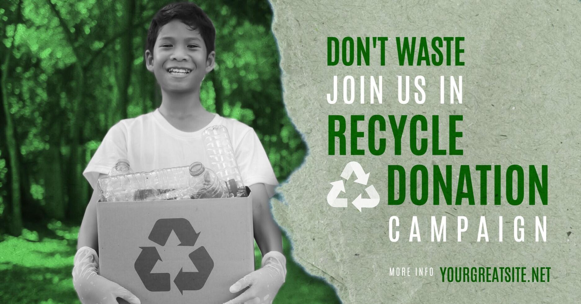 Recycle and Donation Campaign for Facebook Ad Post with a Kid Holding Recycle Box template