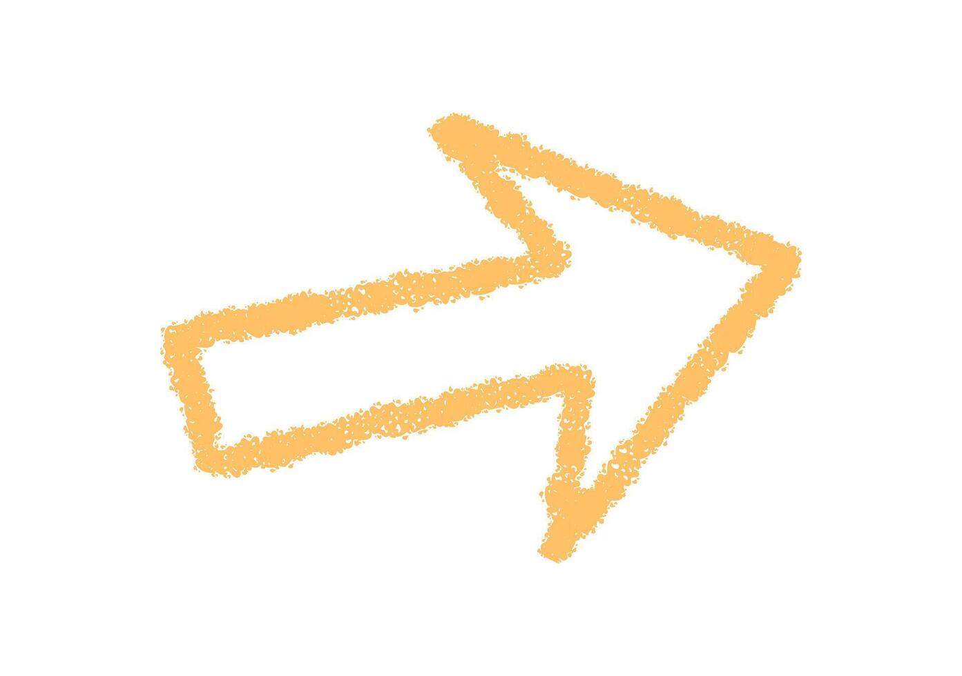 Hand drawn orange crayon arrow symbol. Sketch stroke with pastel and chalk pointer as icon element. Simple outline for creative art projects, rustic design, modern sticker or badge use. vector