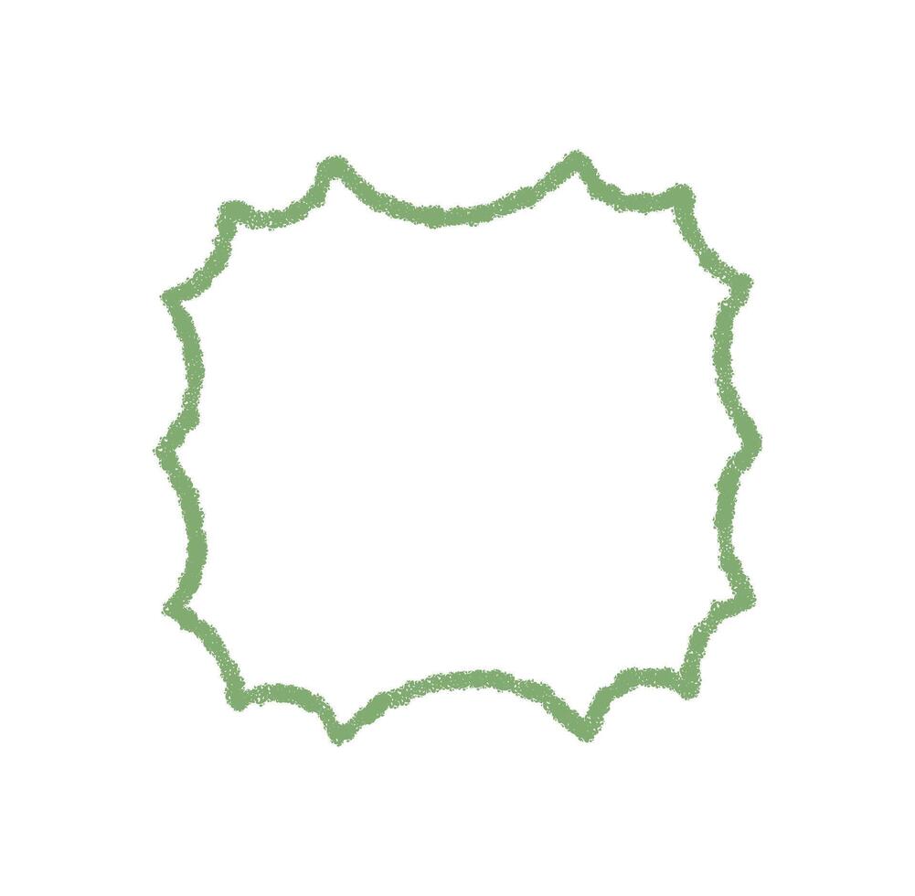 Groovy crayon scallop rectangle border shape with green outline. Retro y2k doodle frame element in abstract chalk style for playful background. Modern graphic accent in creative form. vector