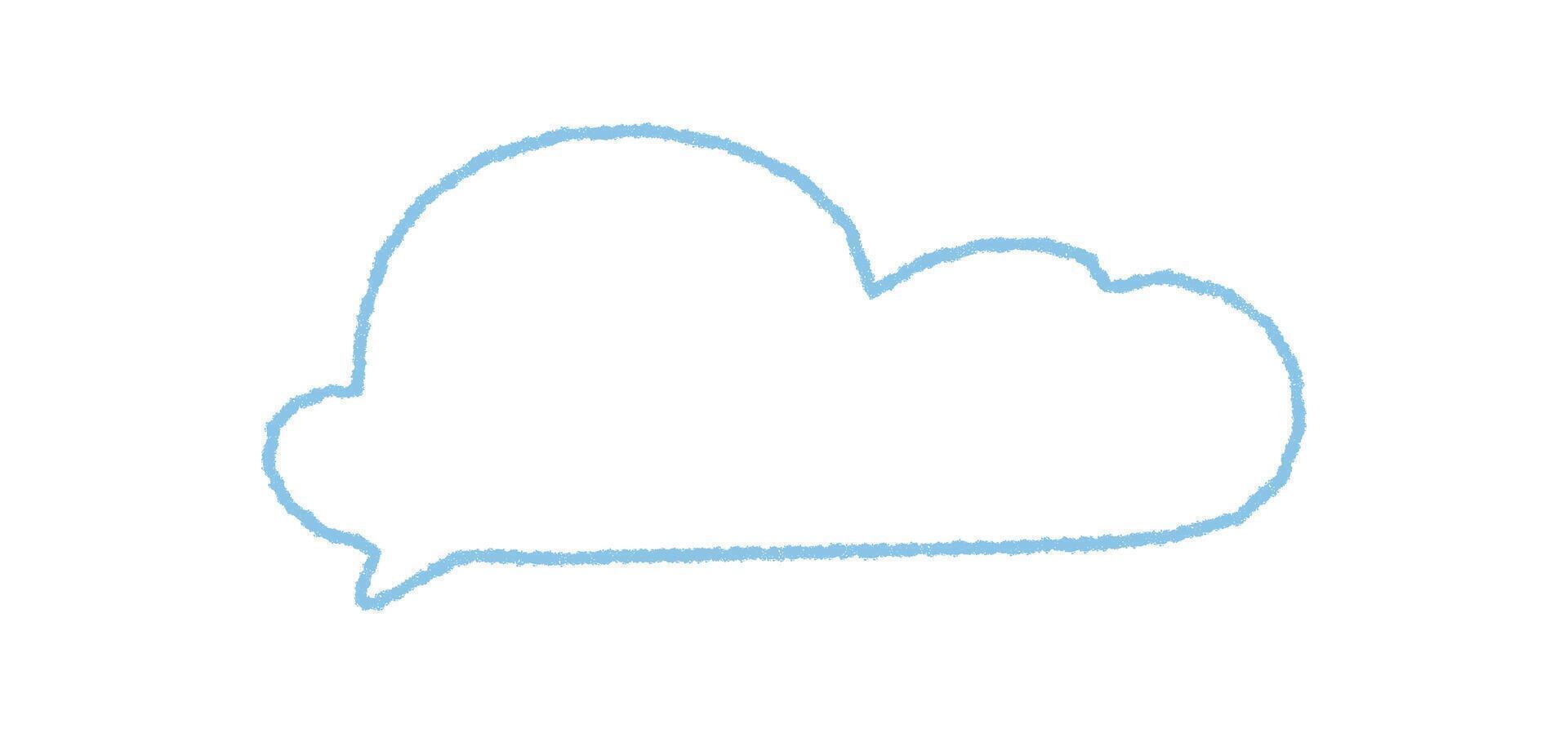 Hand drawn fluid talk balloon in soft blue crayon sketch style. Speech bubble with round cloud outline and subtle rectangle form, ideal as chat comment message element or playful conversation vector