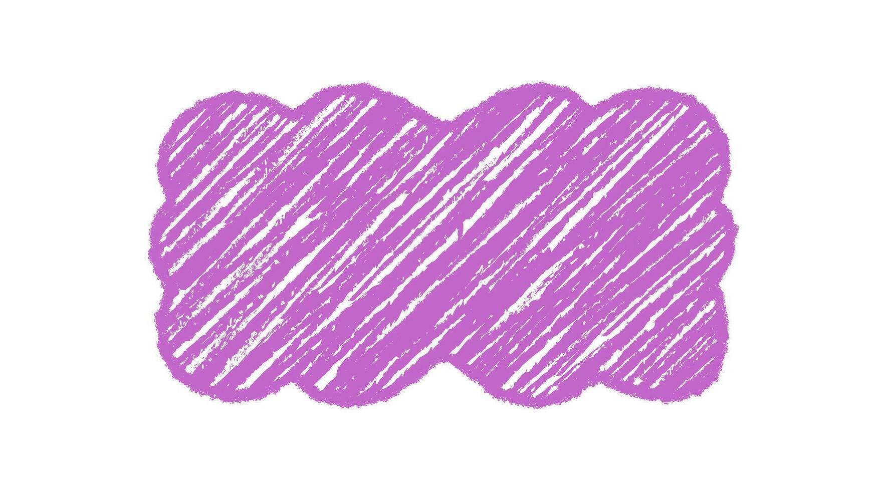 Groovy crayon scallop rectangle border sketched in retro purple sketch style. Wavy frame creates abstract background with chalk graphic look. Y2k shading accents vintage design charm. vector