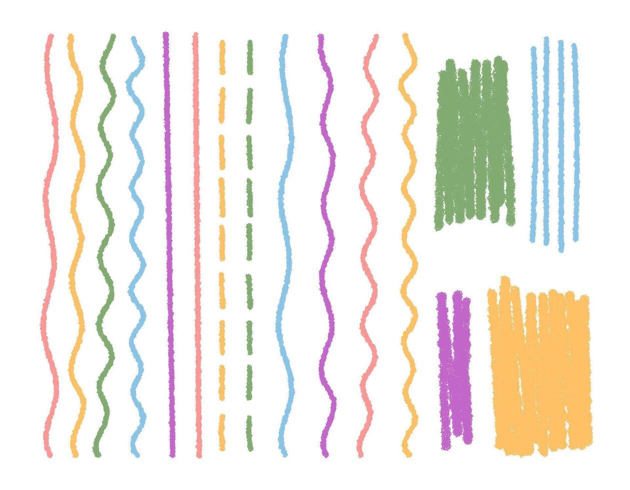 Crayon pastel stripe set in chalk style with rectangle element and underline line highlight. Scribble stroke sketch for colorful art element, modern decoration and abstract pack. vector
