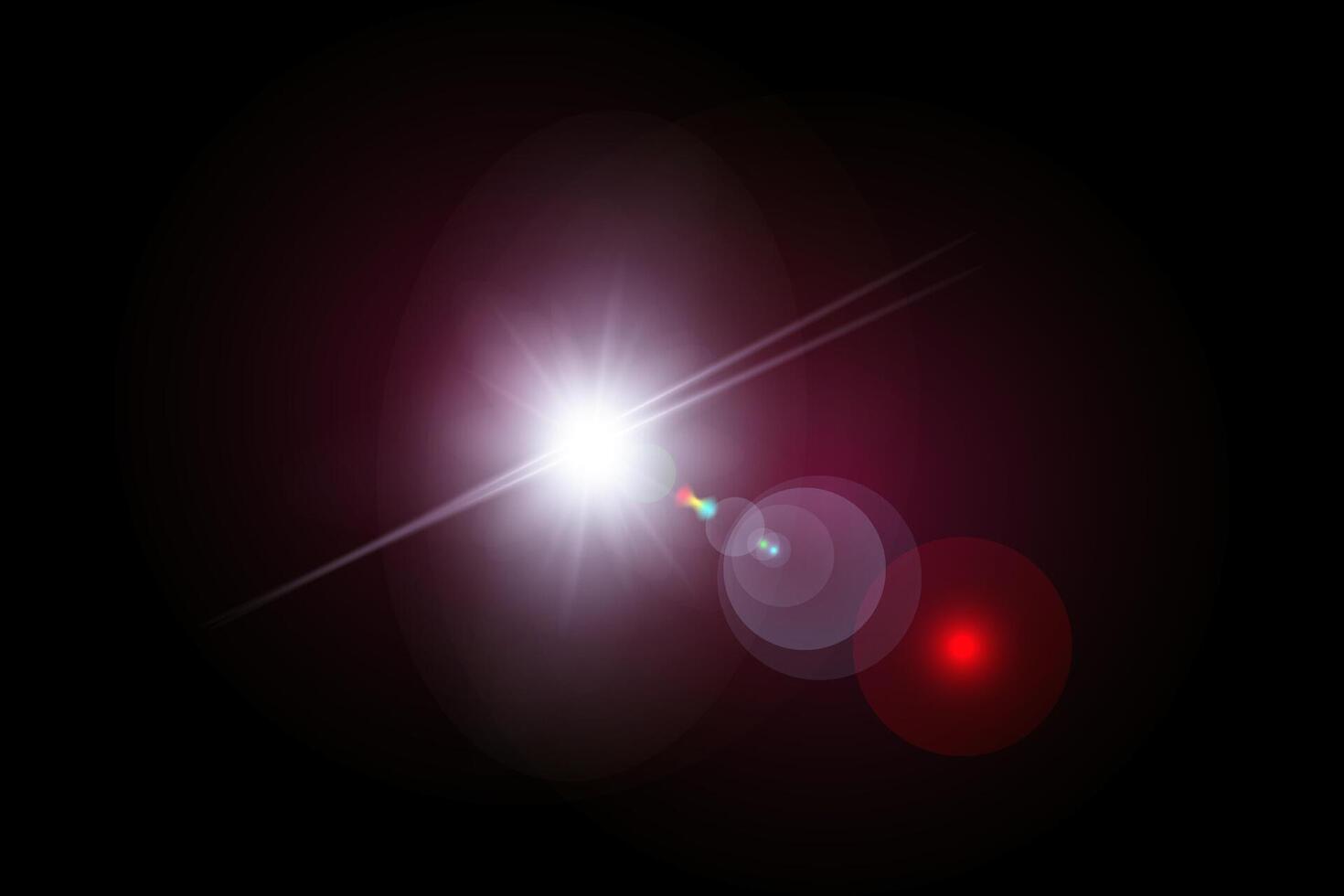 Bright lens flare effect with light rays on a dark red and black background vector