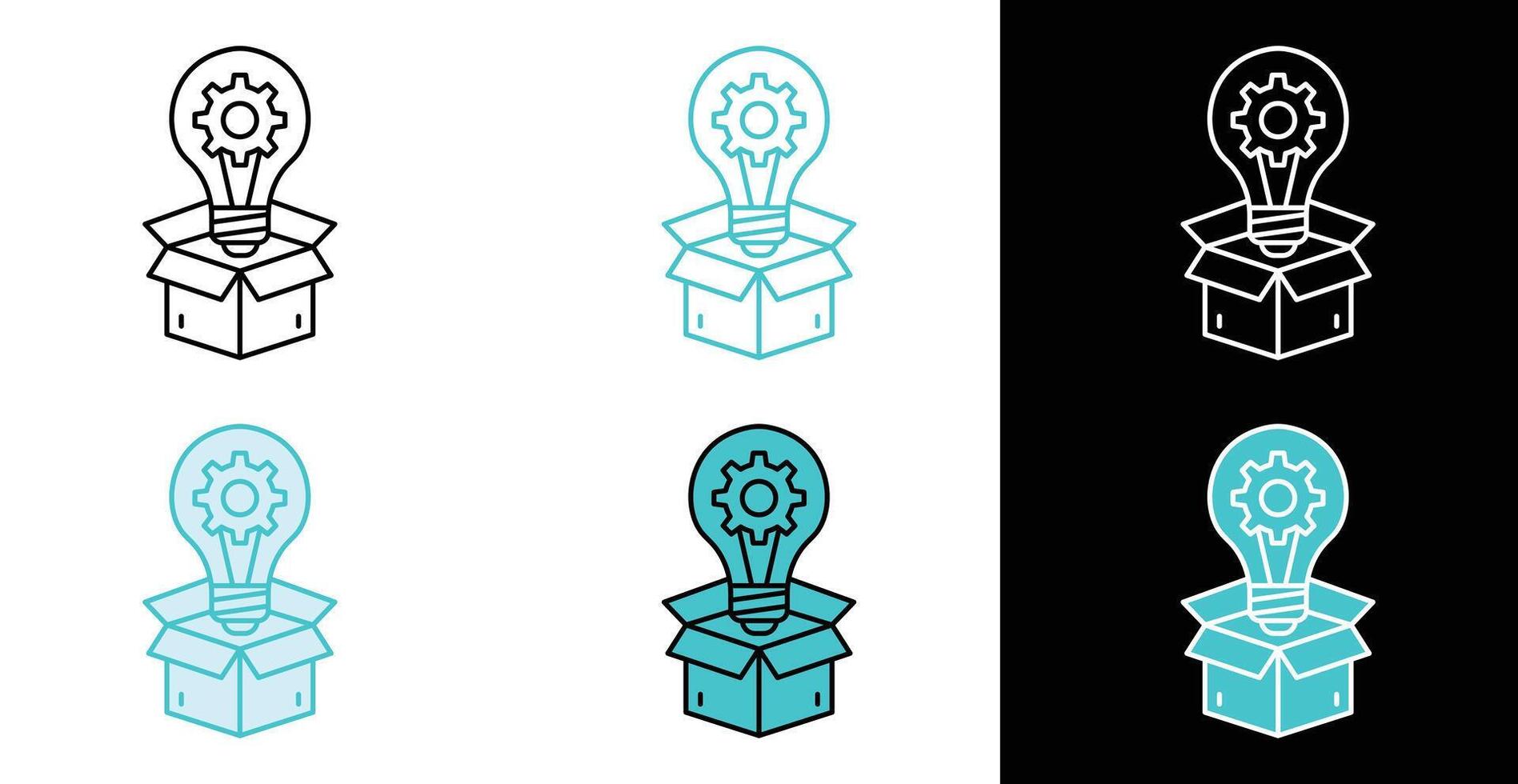 Creative innovation icon of a lightbulb and gear emerging from a package, showing a new concept vector