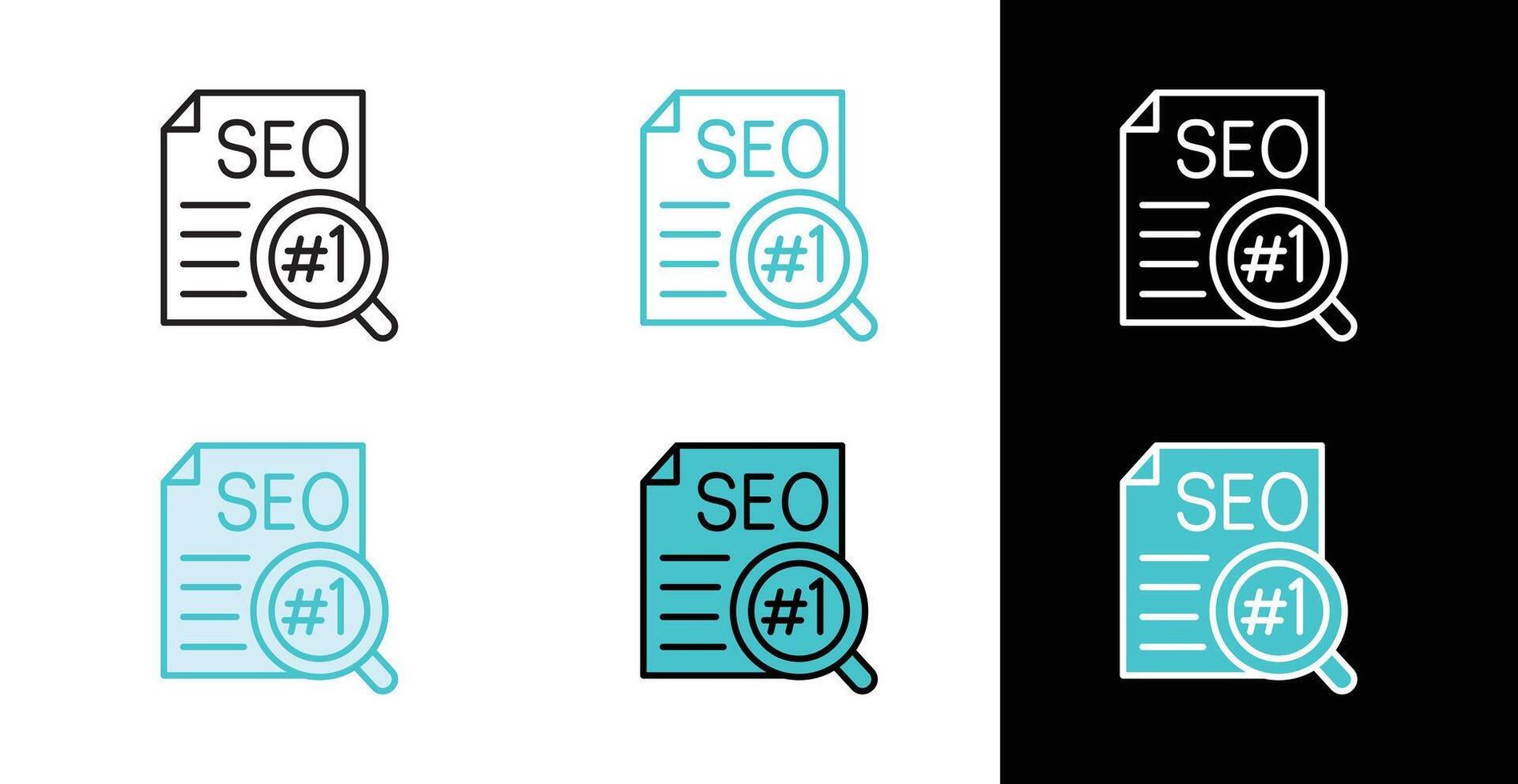 SEO ranking outline icon with a magnifying glass, for search results and website analytics vector