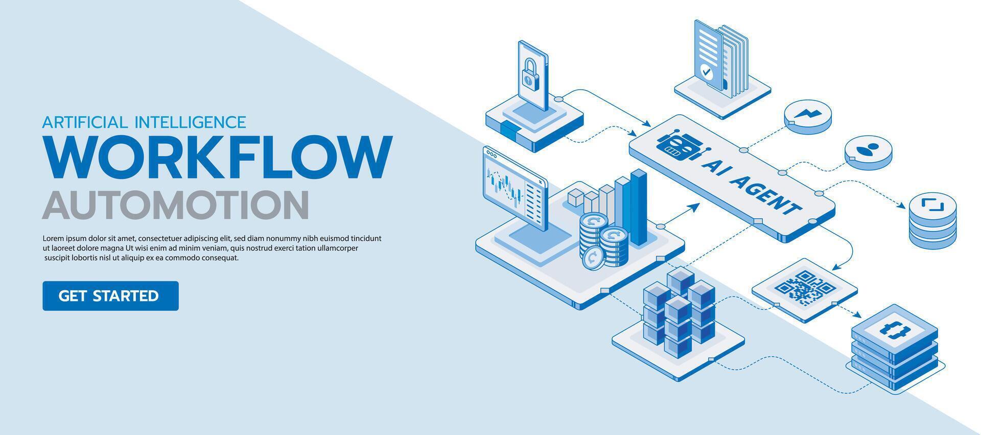 Workflow Automation Isometric Banner vector