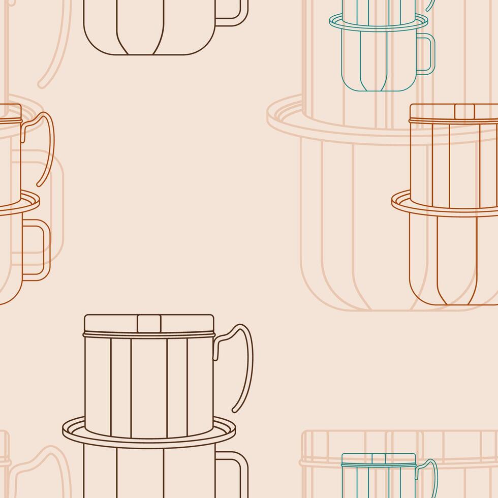 Editable Vietnamese Drip Coffee With Outline Style Vectorized Illustration as Seamless Pattern for Creating Background of Cafe With Vietnamese Culture and Tradition Related Design vector