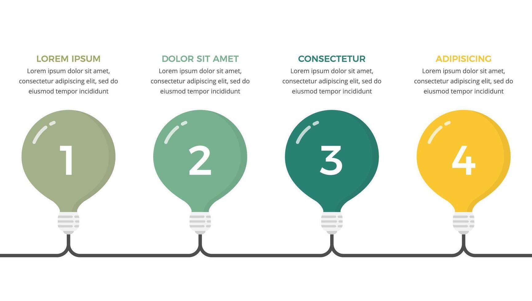 Infographic template with 4 light bulbs with numbers and text vector