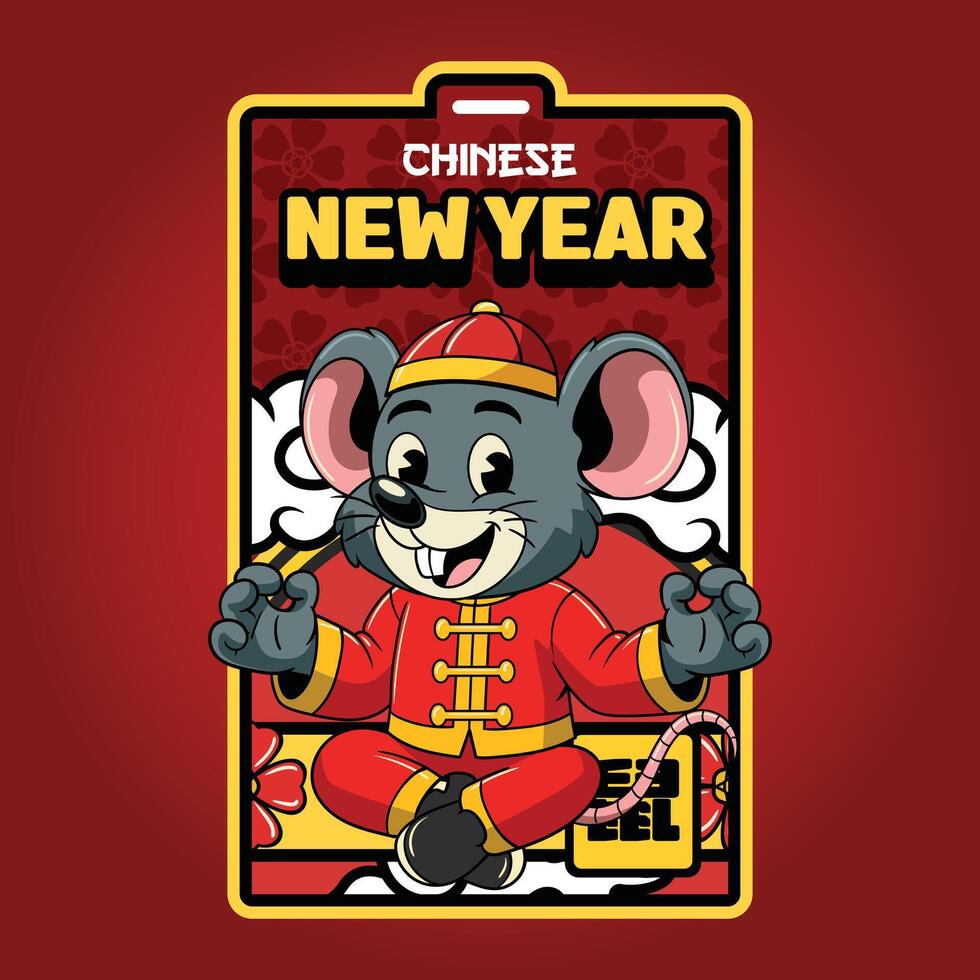 Chinese new year mouse with red background vector