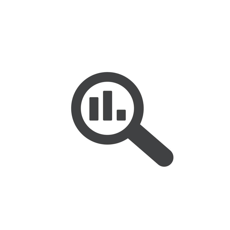 illustration of statistical design and magnifying glass symbol for data analyst search. vector