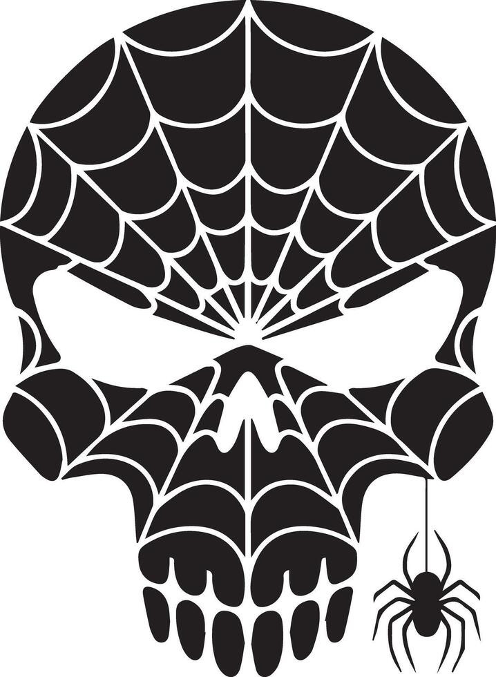Halloween-themed skull with intricate spiderweb pattern and spider. vector