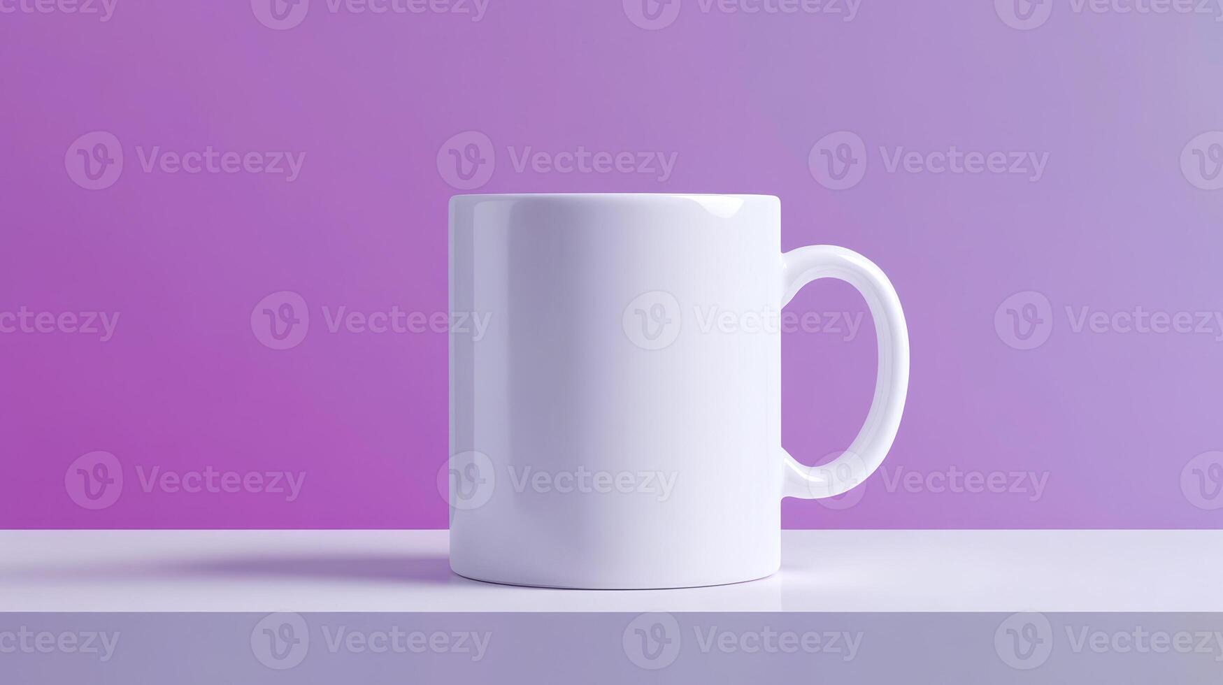 A plain white ceramic mug is placed on a block in front of a soft gradient background, showcasing its minimal design and versatility photo