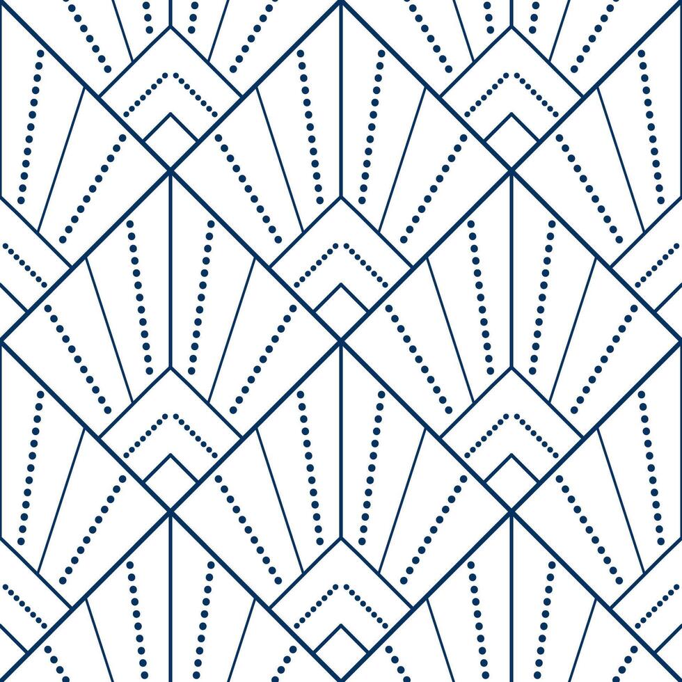 Blue seamless geometric pattern from lines and dots. Decorative square diagonal ornament. Blue pattern on white background. Strict monochrome design. Mosaic tile background vector