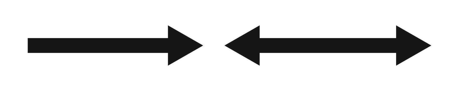 Arrow and double arrow icons. Look here symbols. Black horizontal pointer, direction, location and reverse, two side, width signs isolated on white background. graphic illustration vector