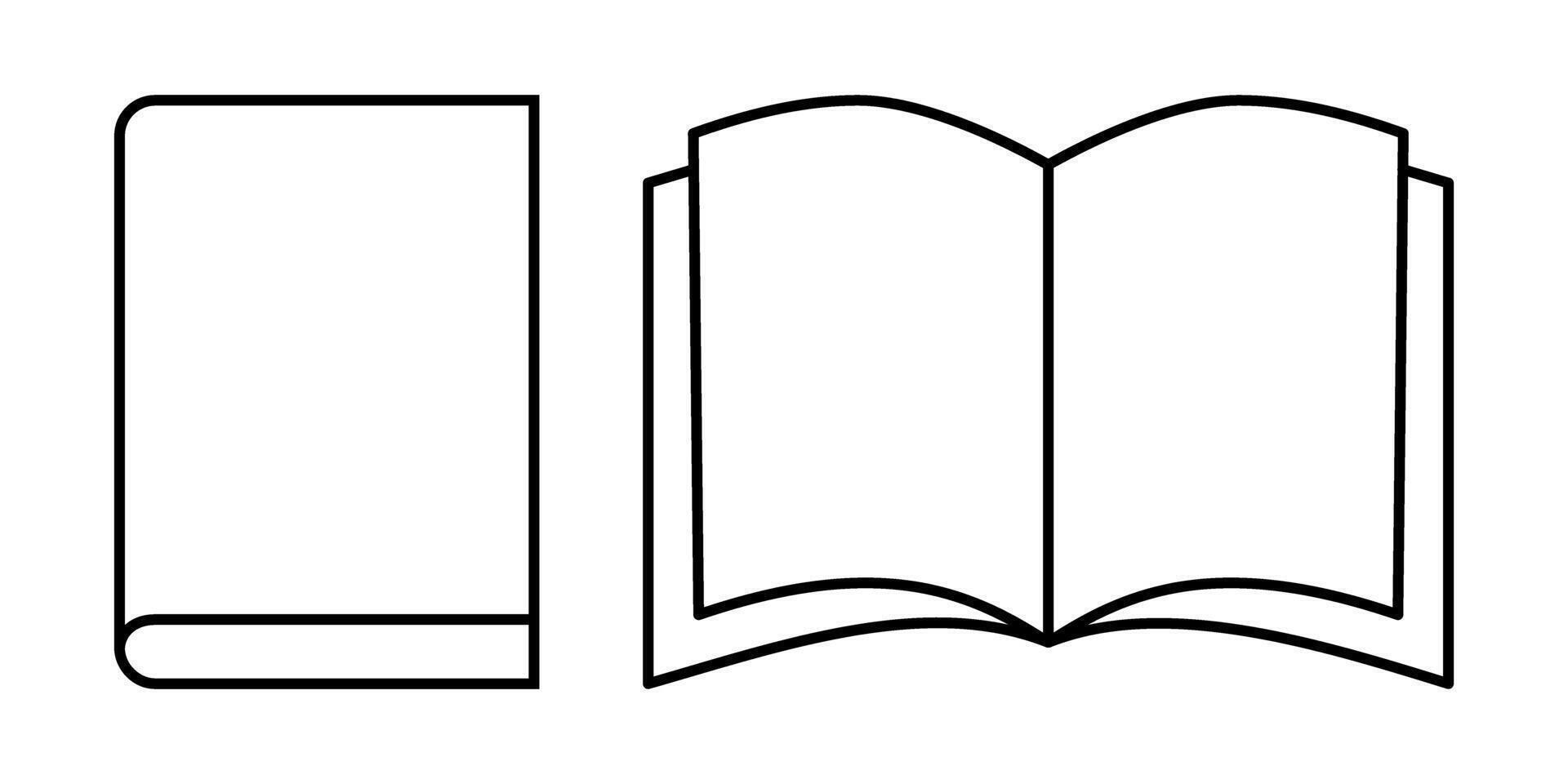 Open and closed book icons in outline style. Library pictograms isolated on white background. Bookstore signs. Learning, reading or getting information concept. graphic illustration vector