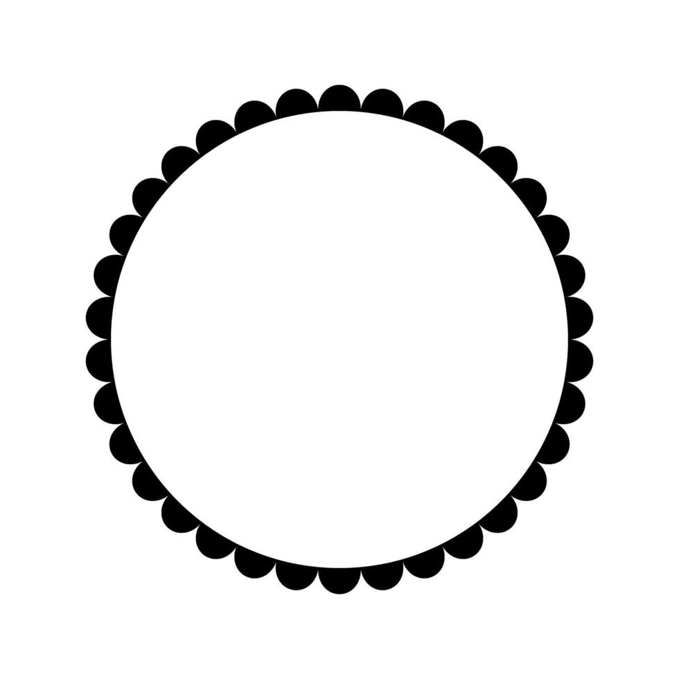 Round frame with scallop border. Circle with wavy edges. Picture or mirror vignette form isolated on white background. graphic illustration vector